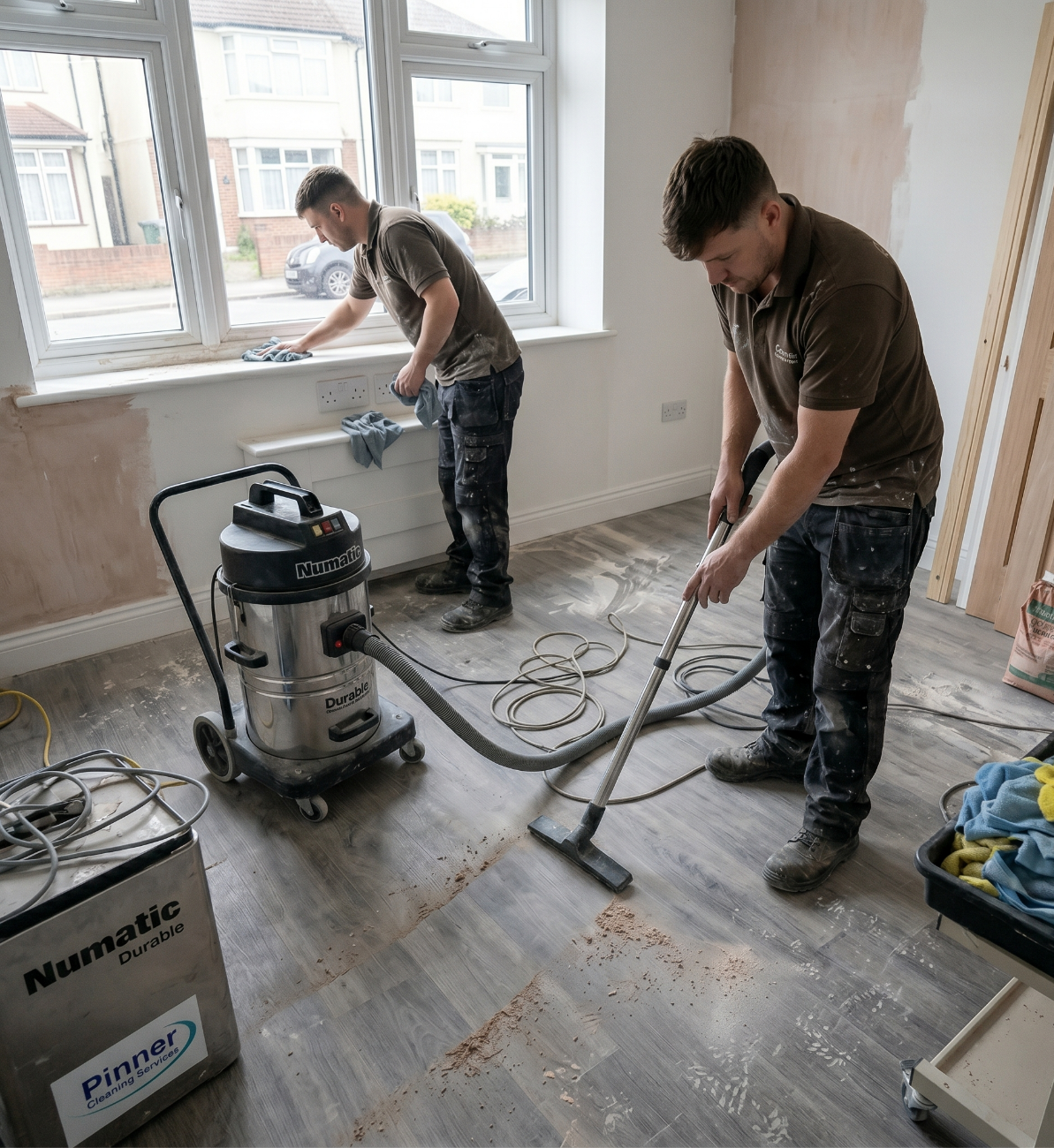Professional post renovation cleaning process inside a property in Pinner
