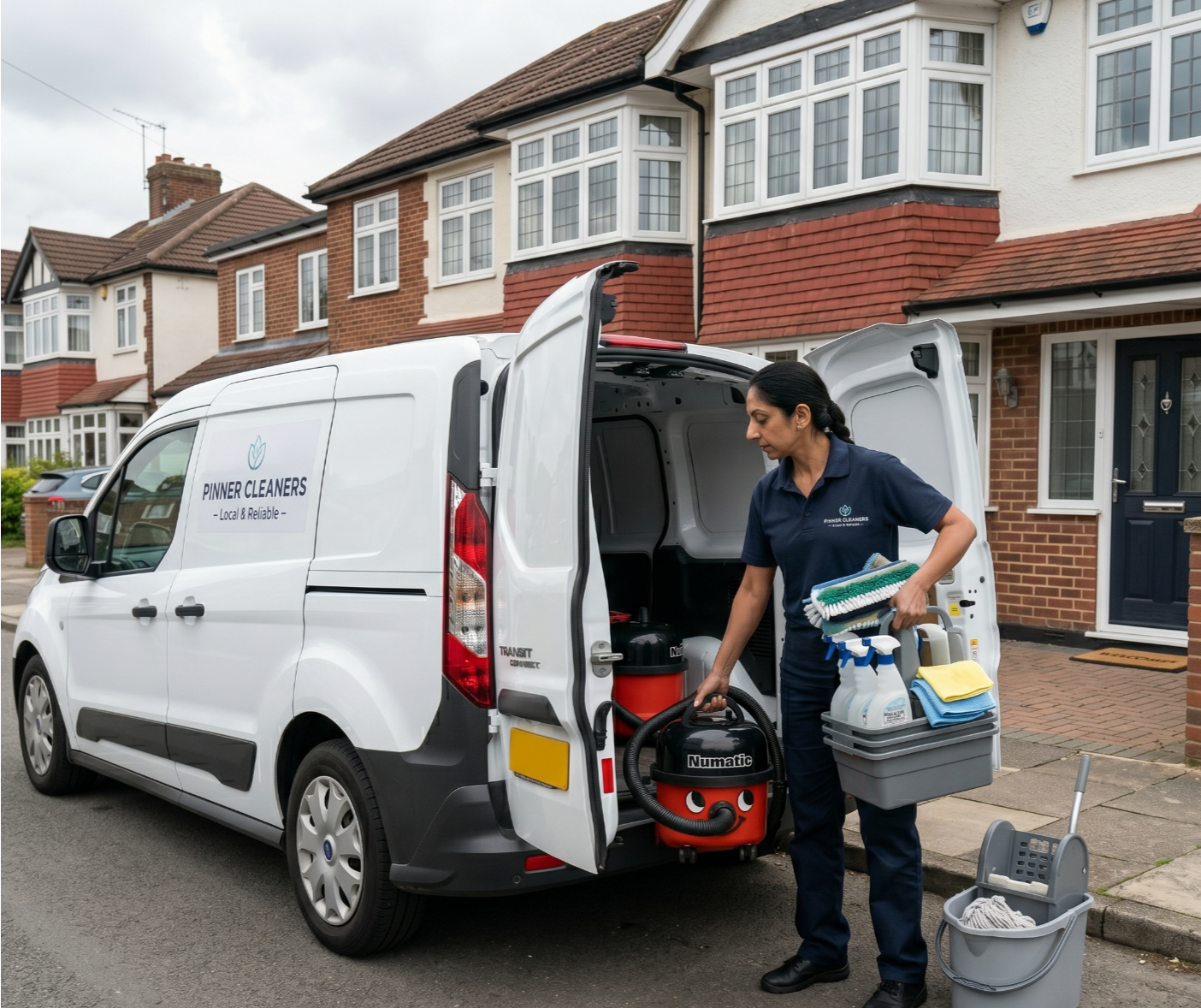 Professional cleaner arriving for end of tenancy cleaning in Pinner