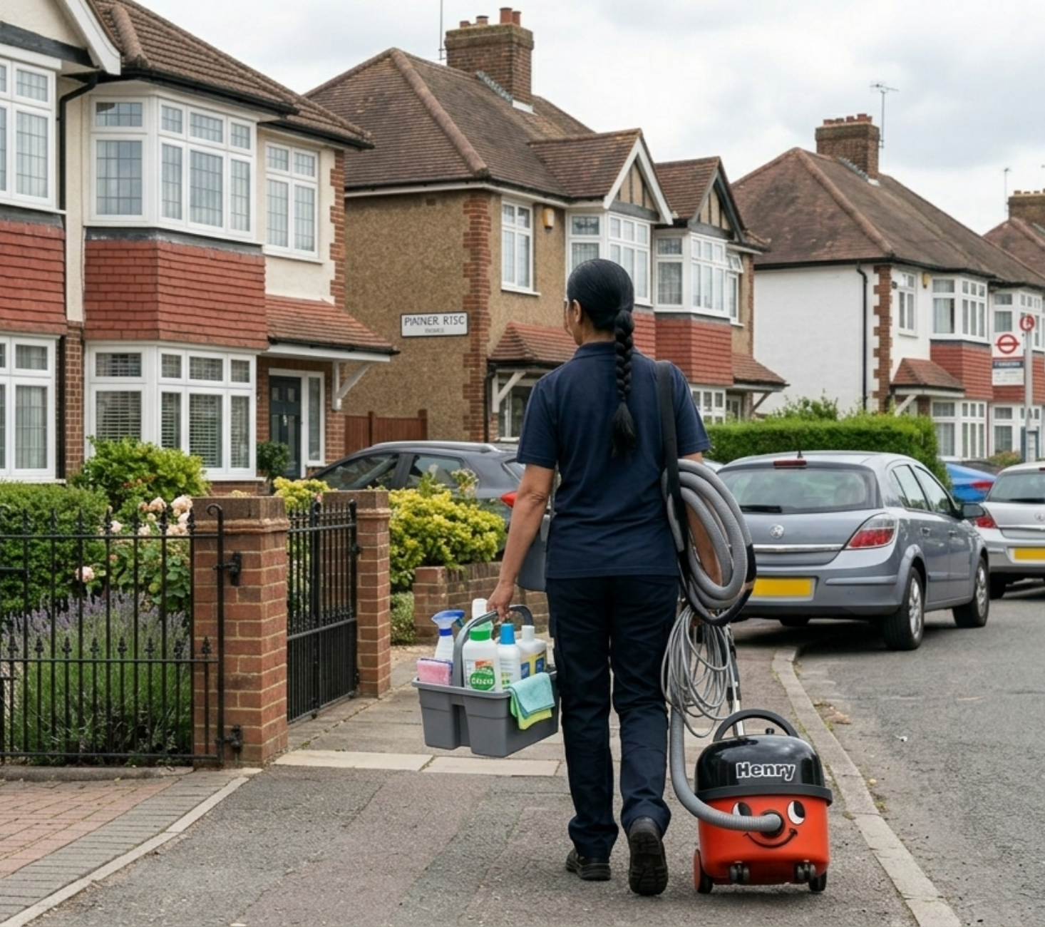Local end of tenancy cleaner arriving at a residential property in Pinner